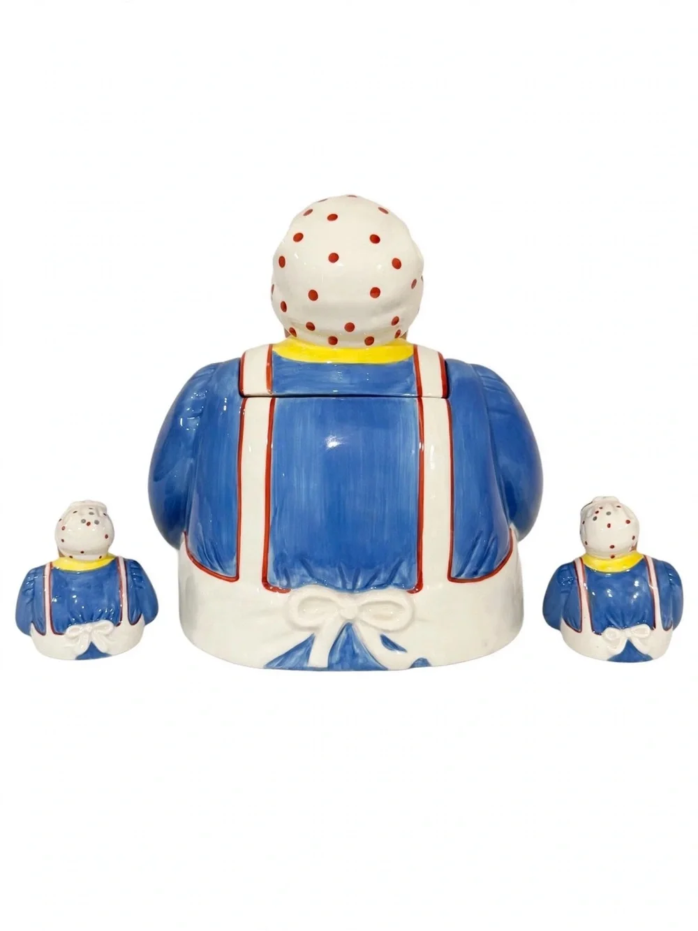 Clay Art StoneLite Mammy Cookie Jar w/ Salt & Pepper Shakers Blue Yellow 2001.